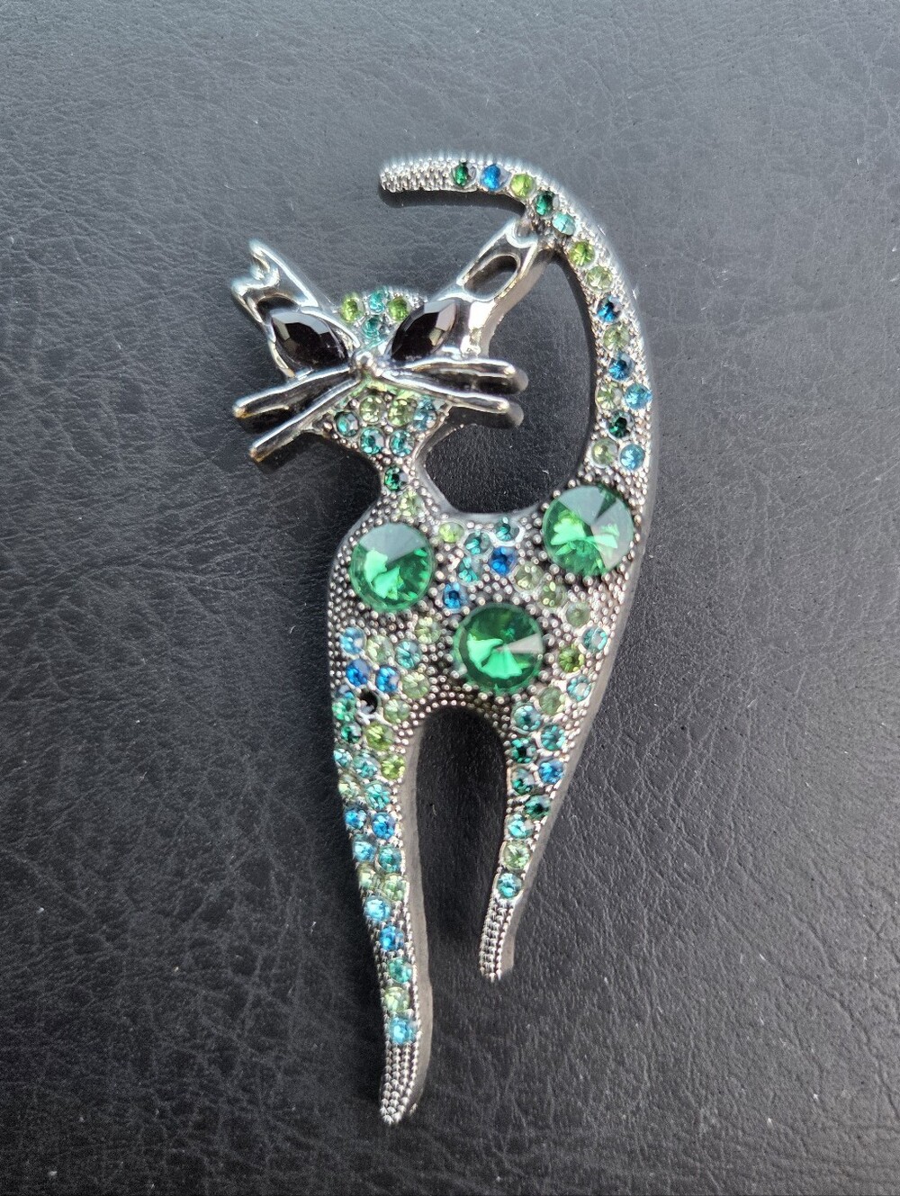 Green Crystal Cat Brooch